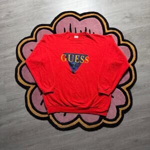 Vintage 90’s Guess Embroidered Logo Crewneck Sweatshirt M/L Orange